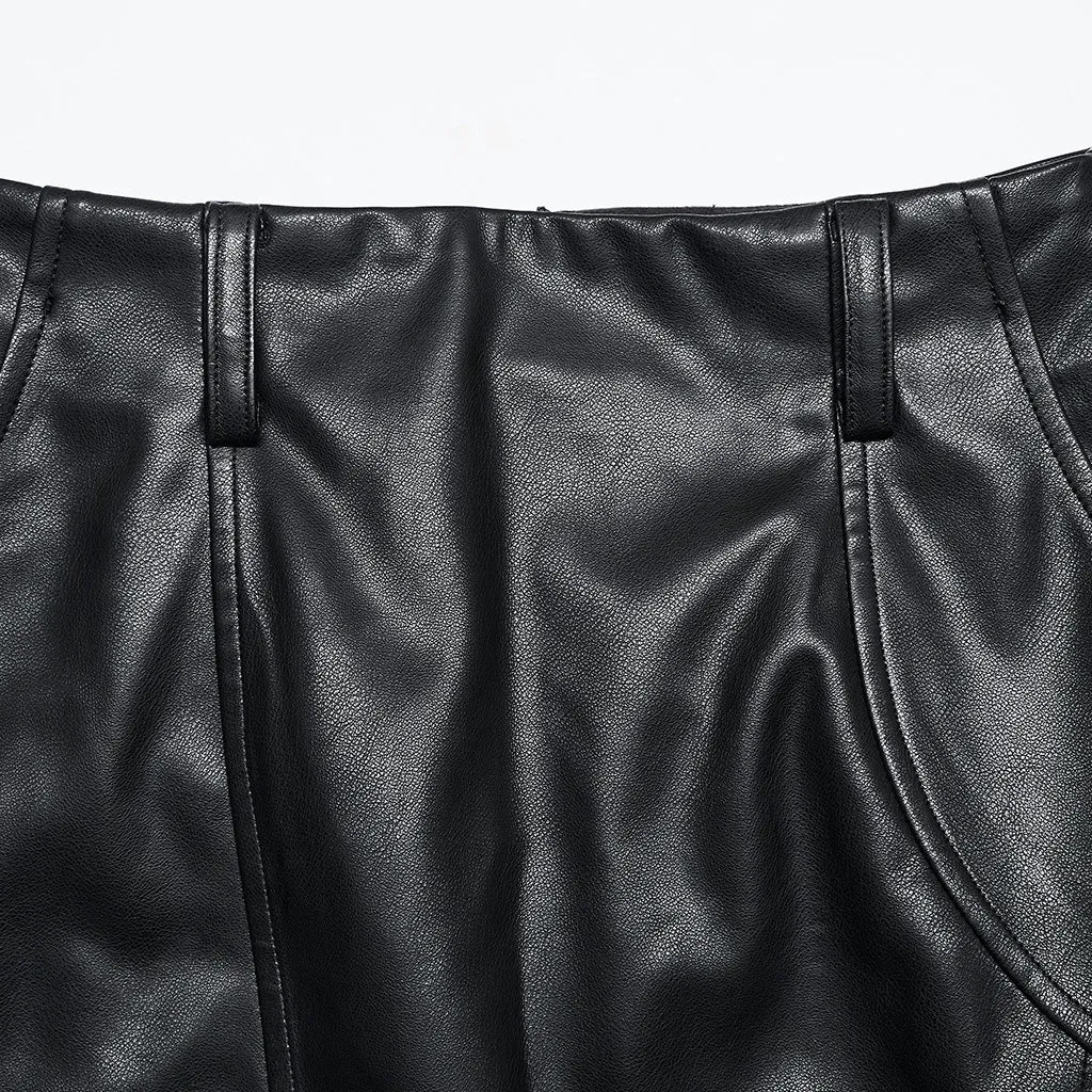 A-line high waist split faux leather skirt OPQ-1399BQF
