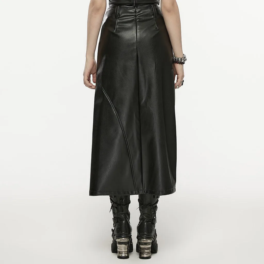 A-line high waist split faux leather skirt OPQ-1399BQF