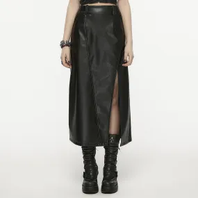 A-line high waist split faux leather skirt OPQ-1399BQF