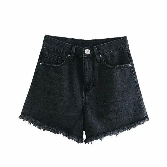 FRAYED HEM RIPPED DENIM SHORTS