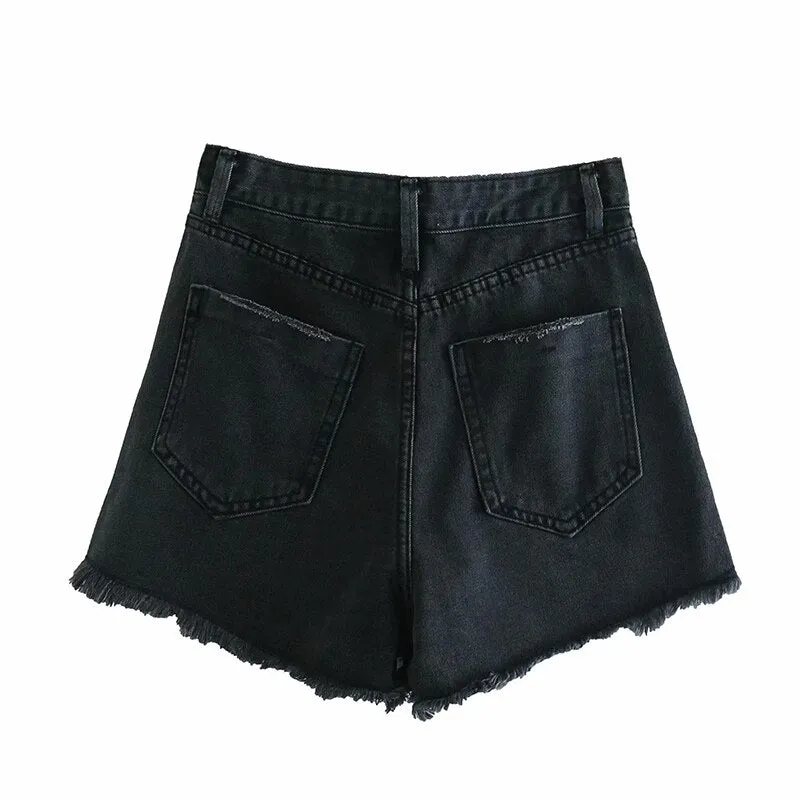 FRAYED HEM RIPPED DENIM SHORTS