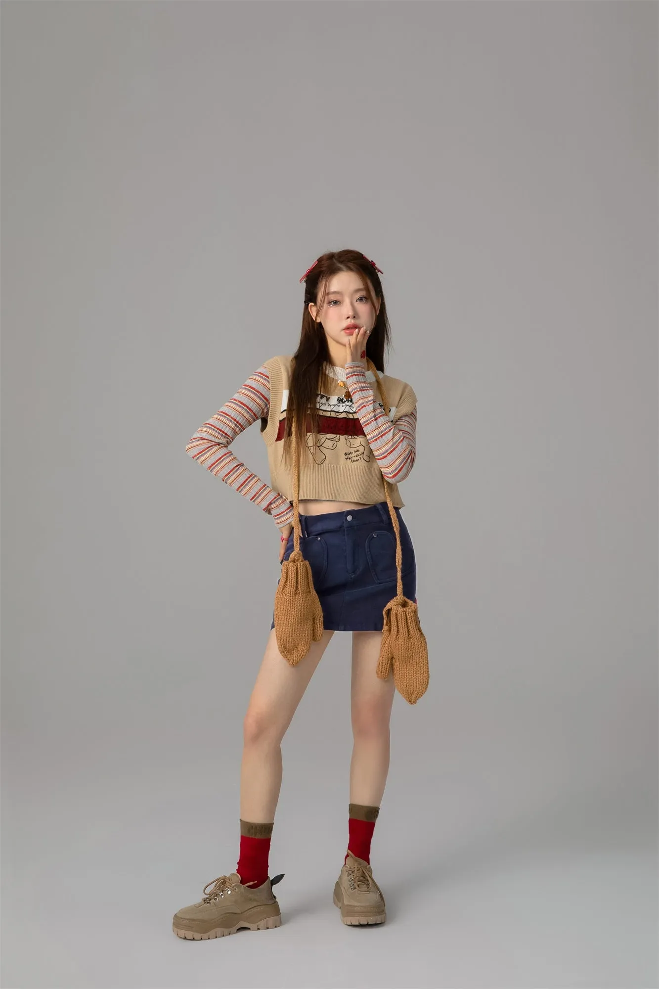 Heart Pocket Denim Mini Skirt