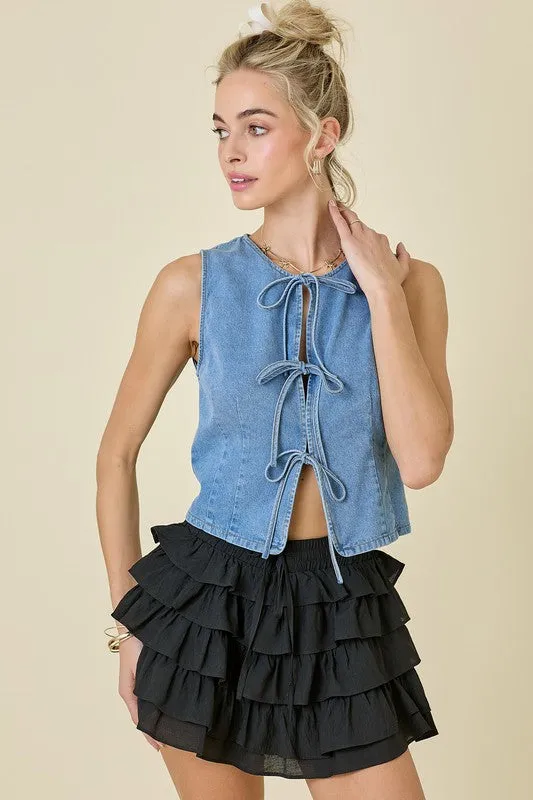 MULTI TIERED POPLIN MINI SKORT