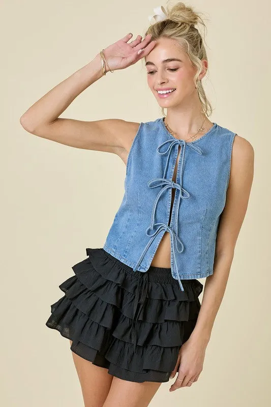 MULTI TIERED POPLIN MINI SKORT