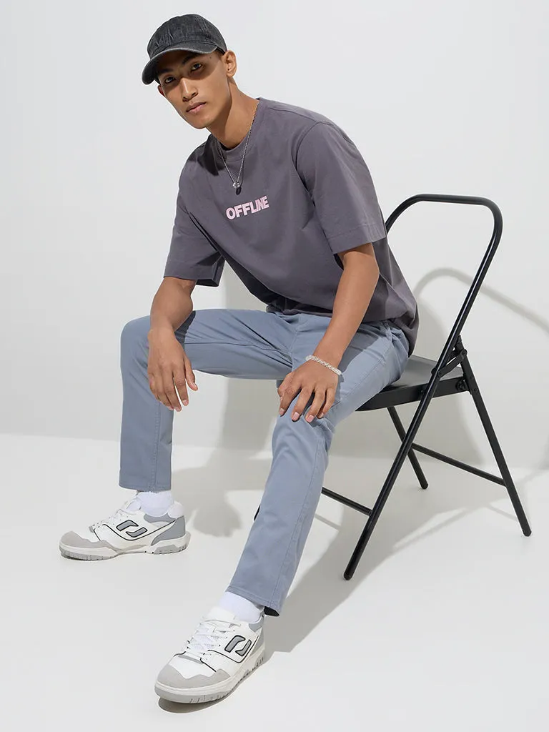 Nuon Dusty Blue Relaxed-Fit Mid-Rise Cotton-Blend Chinos