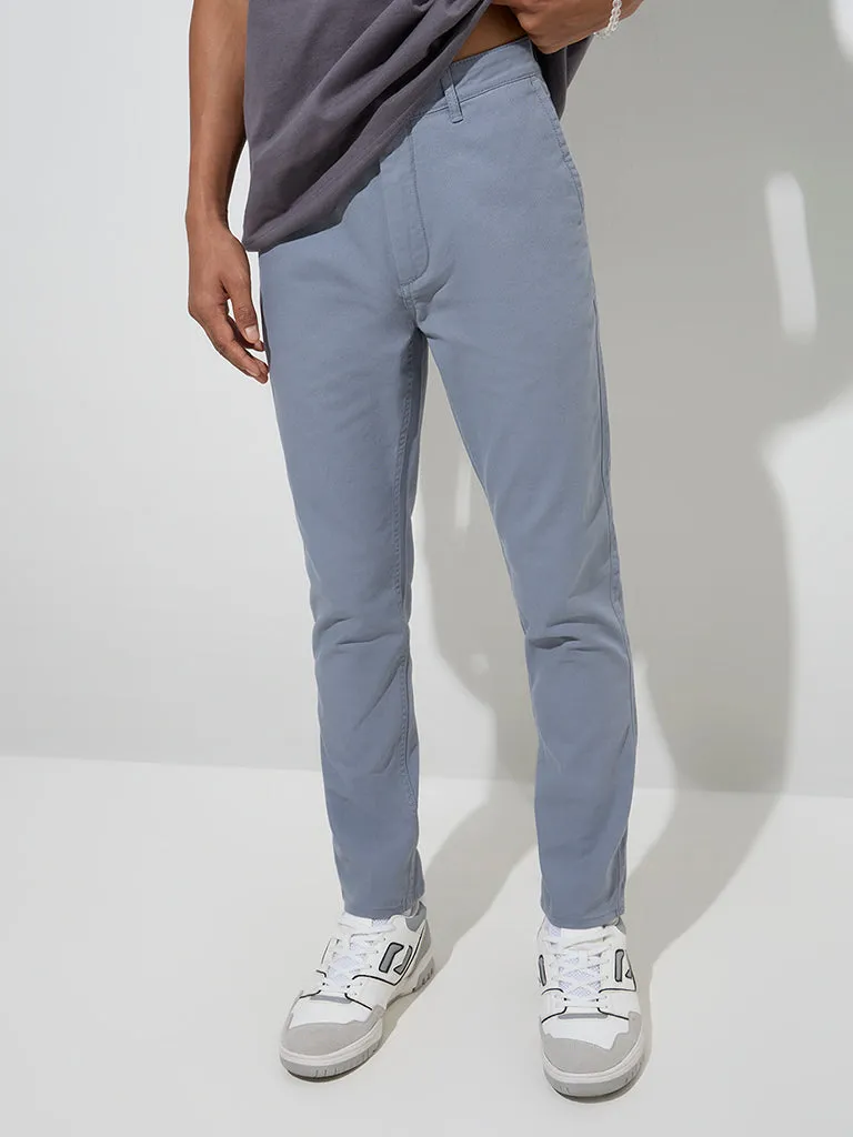 Nuon Dusty Blue Relaxed-Fit Mid-Rise Cotton-Blend Chinos
