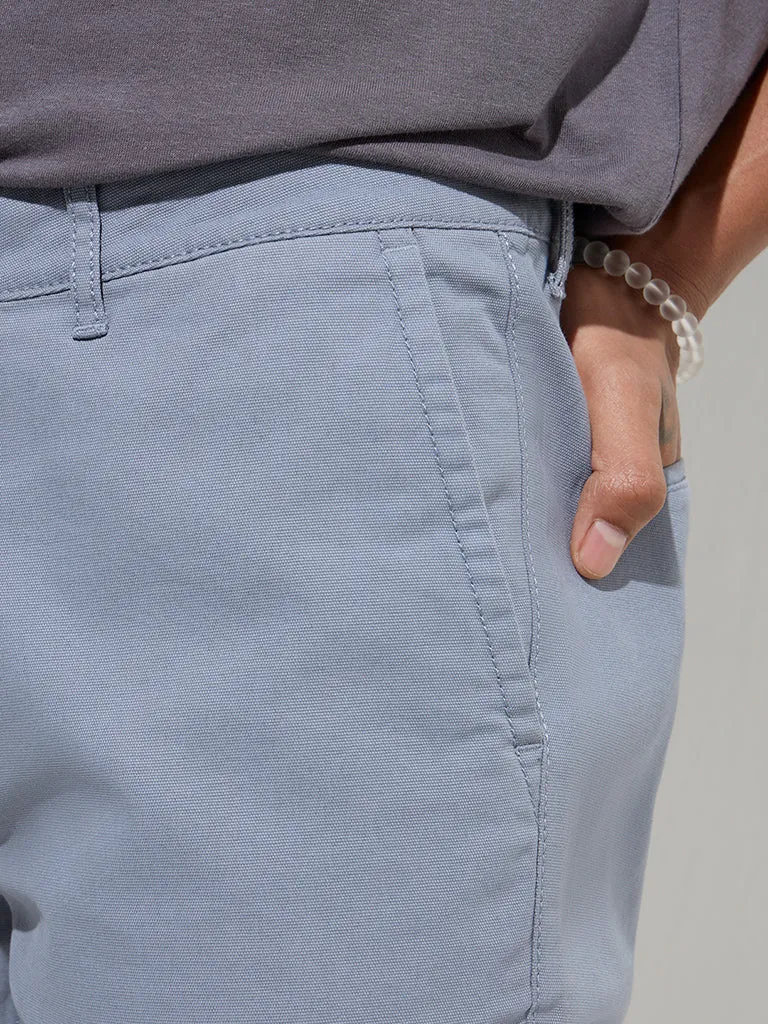 Nuon Dusty Blue Relaxed-Fit Mid-Rise Cotton-Blend Chinos