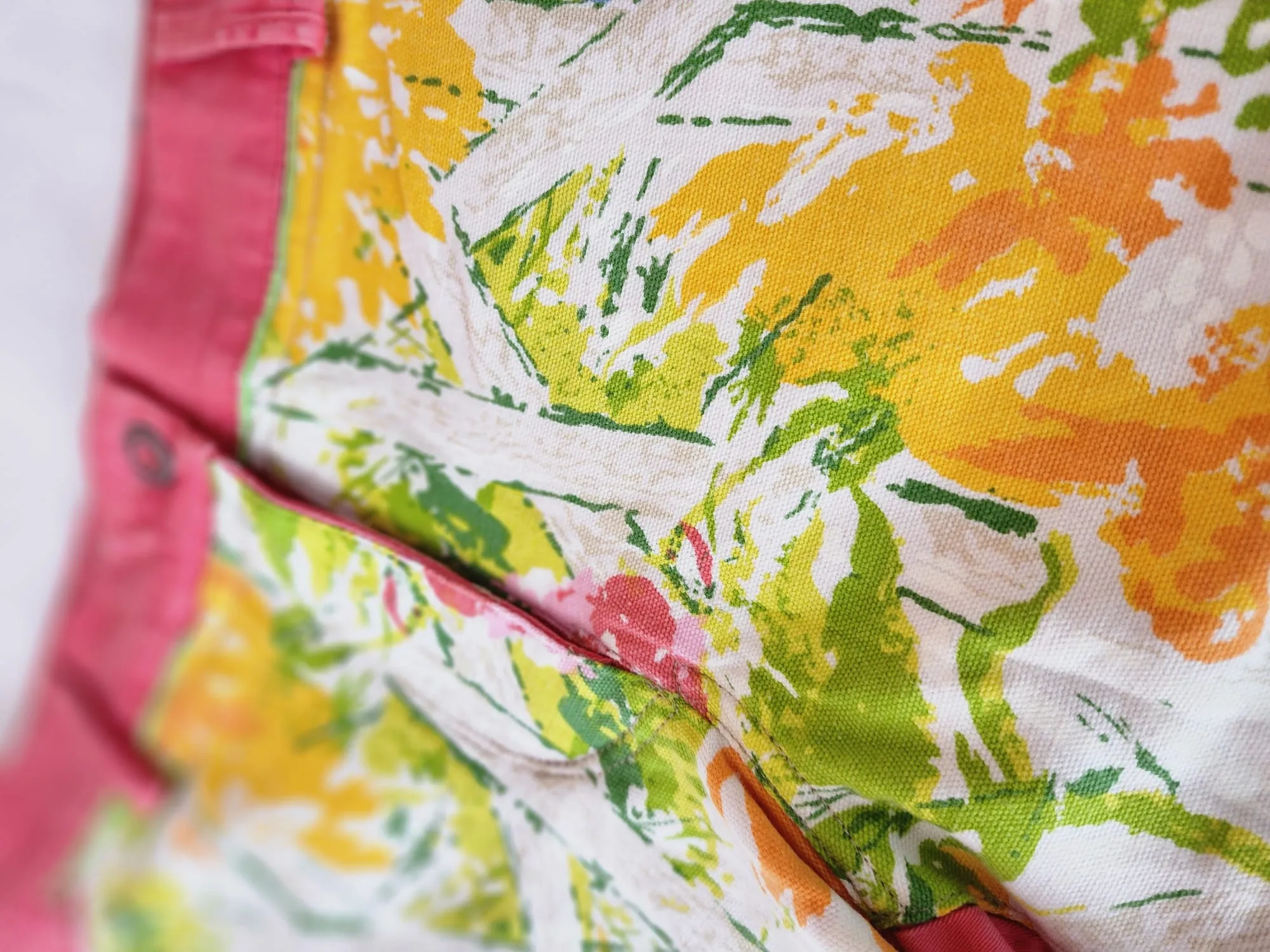 Pink Shorts with Orange Flower Detail from Upcycled Denim