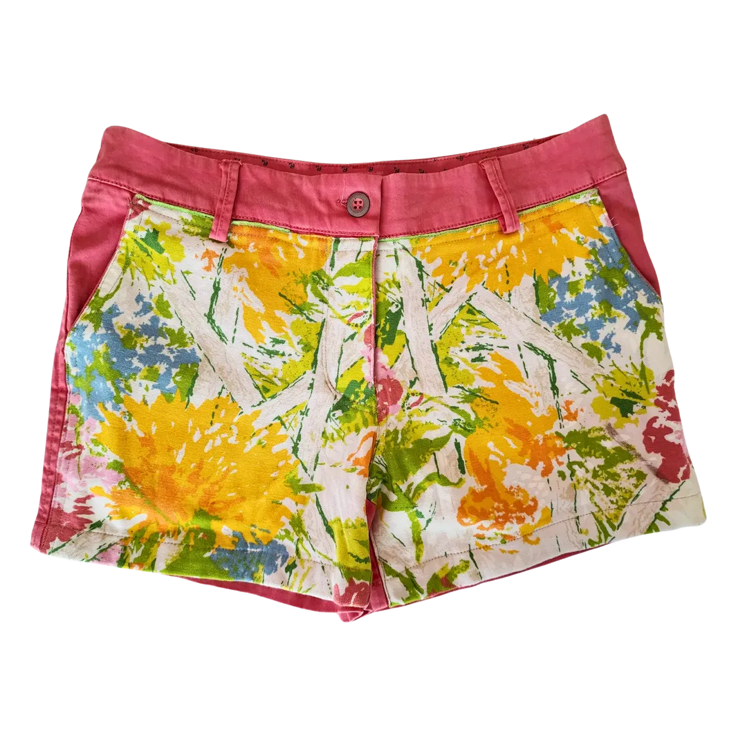 Pink Shorts with Orange Flower Detail from Upcycled Denim