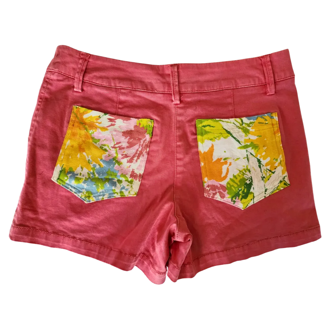 Pink Shorts with Orange Flower Detail from Upcycled Denim