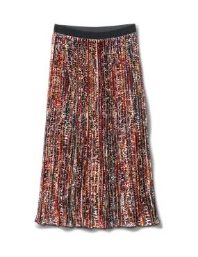Printed Pleated Skirt With Contrast Elastic Waistband