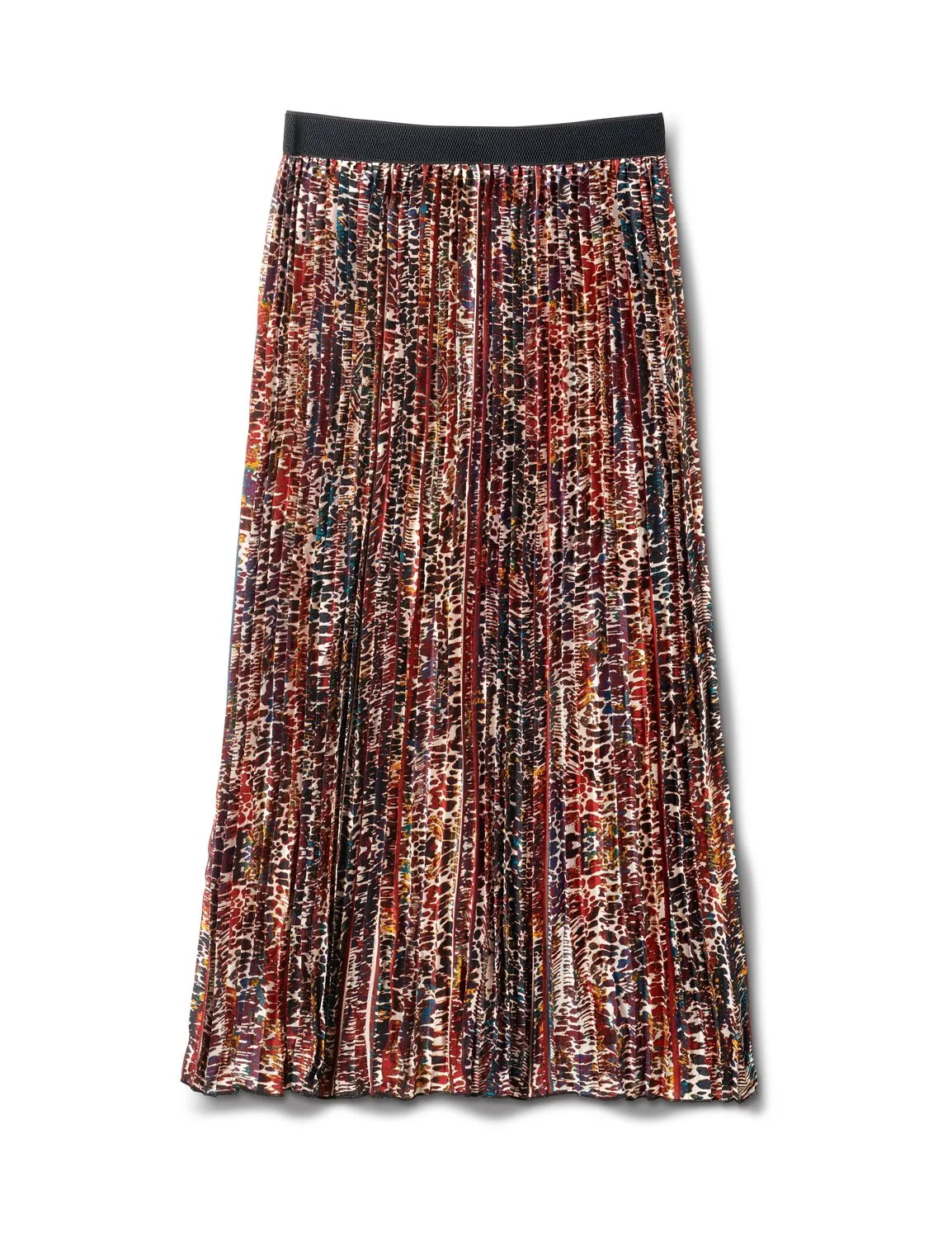 Printed Pleated Skirt With Contrast Elastic Waistband