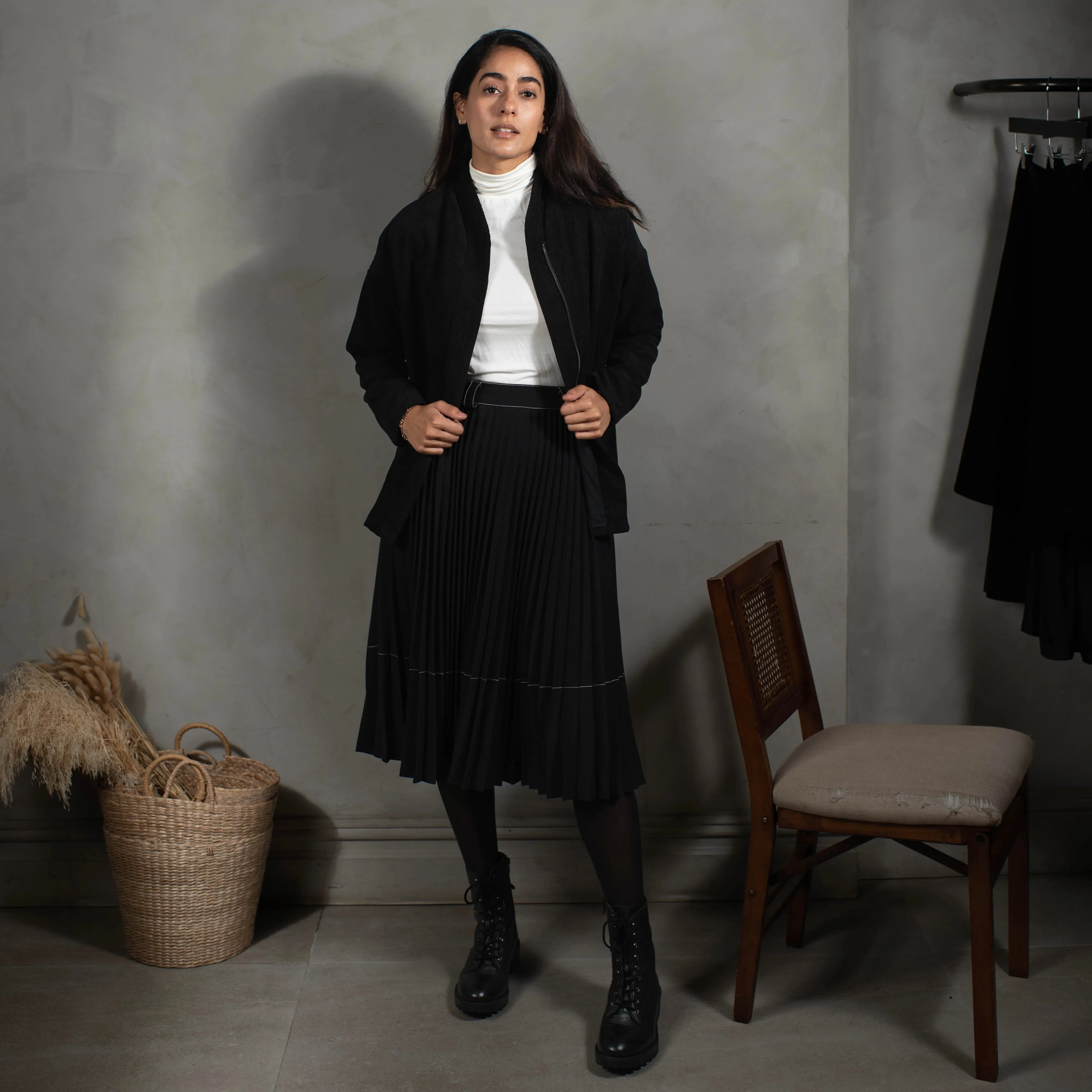 Stitched Pleated Skirt | Black [Final Sale]