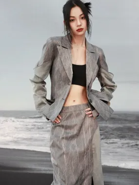 Suit Design Pleated Marbled Textured Jacket
