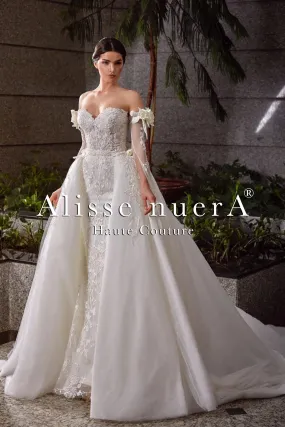 Sweetheart Strapless Sheath Bridal Dress with Detachable Overskirt Train and Sleeves
