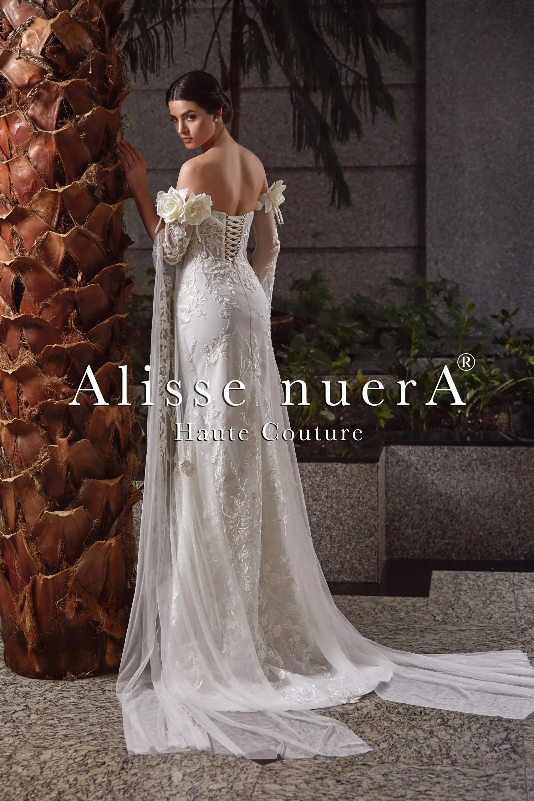 Sweetheart Strapless Sheath Bridal Dress with Detachable Overskirt Train and Sleeves